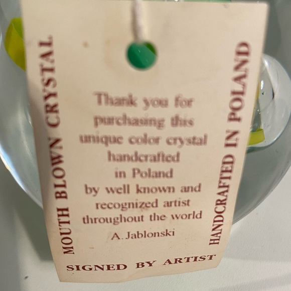 Signed Adam Jablonski Mouth Blown Crystal Teardrop Paperweight Made in Poland - Picture 5 of 8